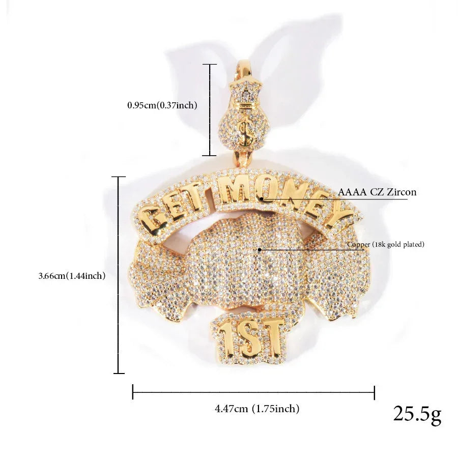 Iced Out “Get Money” Fist Pendant Necklace – Hip Hop CZ Copper Streetwear Jewelry - CaratixJewelry