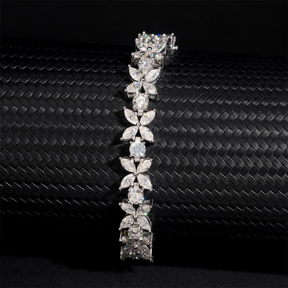 Marquise-Cut Moissanite Bracelet – S925 Sterling Silver Minimalist Iced-Out Unisex Hip Hop Streetwear Jewelry - CaratixJewelry