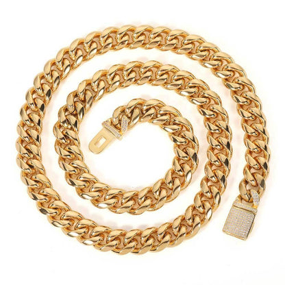 12mm Gold Plated Stainless Steel Cuban Chain Necklace with Polished Titanium Steel for Men | Caratix Jewelry - CaratixJewelry