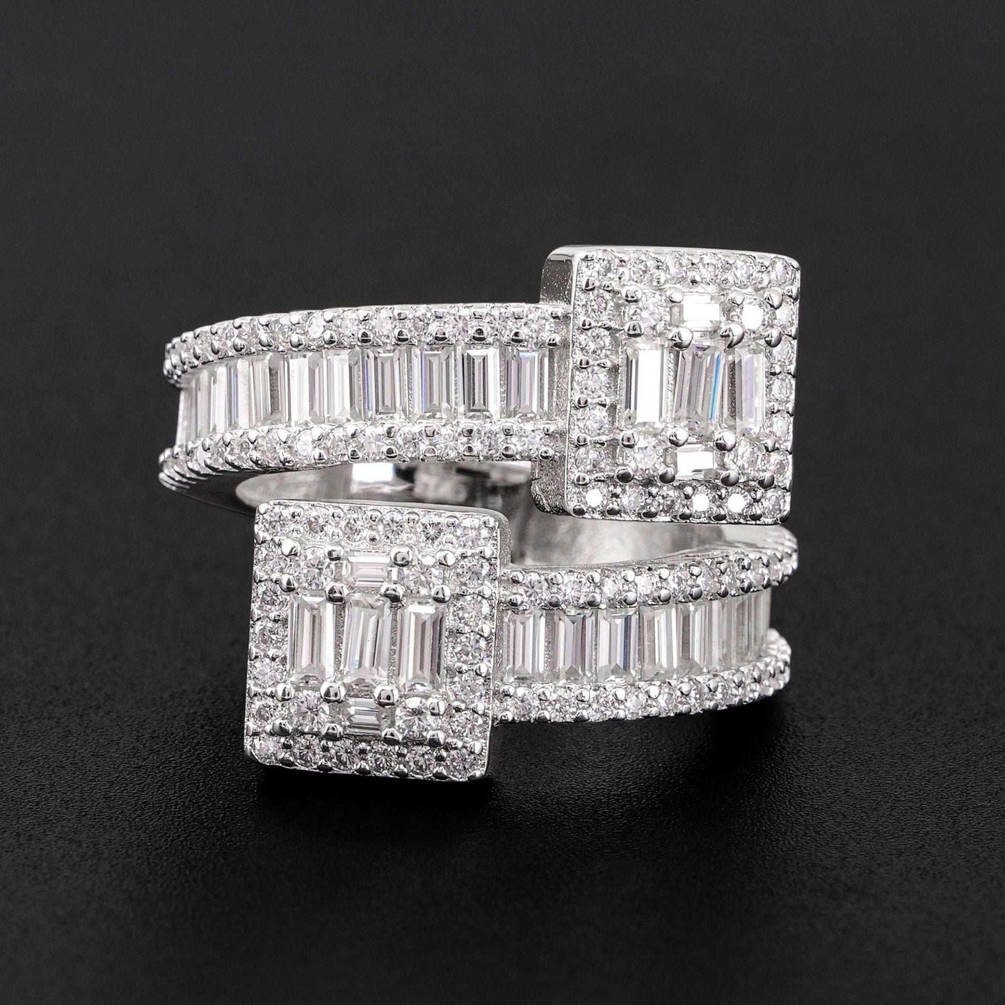 D-Color Step-Cut Moissanite Ring | S925 Silver Unisex Full Iced Out Hip Hop Jewelry - CaratixJewelry