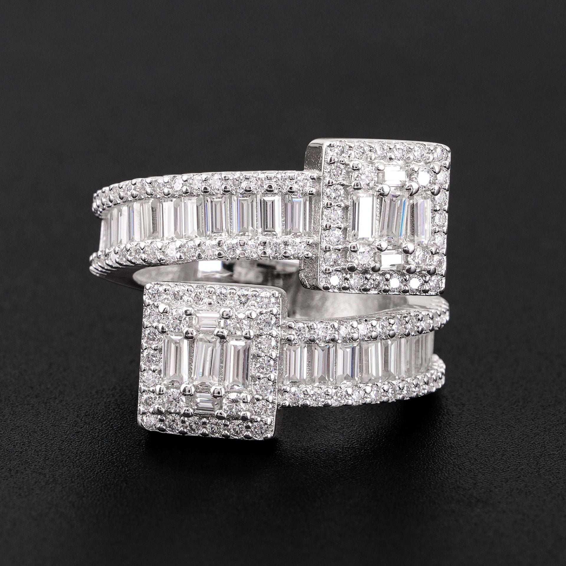 D-Color Step-Cut Moissanite Ring | S925 Silver Unisex Full Iced Out Hip Hop Jewelry - CaratixJewelry