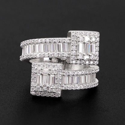 D-Color Step-Cut Moissanite Ring | S925 Silver Unisex Full Iced Out Hip Hop Jewelry - CaratixJewelry