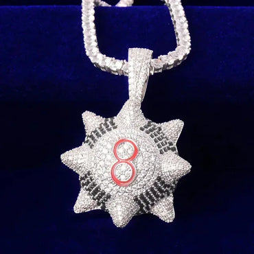 Iced Out Spiked 8-Ball Pendant | Men's 3D Billiards Necklace | Premium Copper CZ Punk Thorn Jewelry | Streetwear Lucky Charm | Caratix - CaratixJewelry