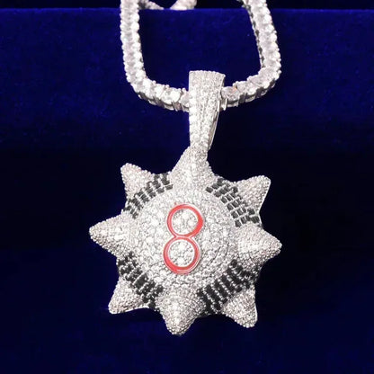 Iced Out Spiked 8-Ball Pendant | Men's 3D Billiards Necklace | Premium Copper CZ Punk Thorn Jewelry | Streetwear Lucky Charm | Caratix - CaratixJewelry