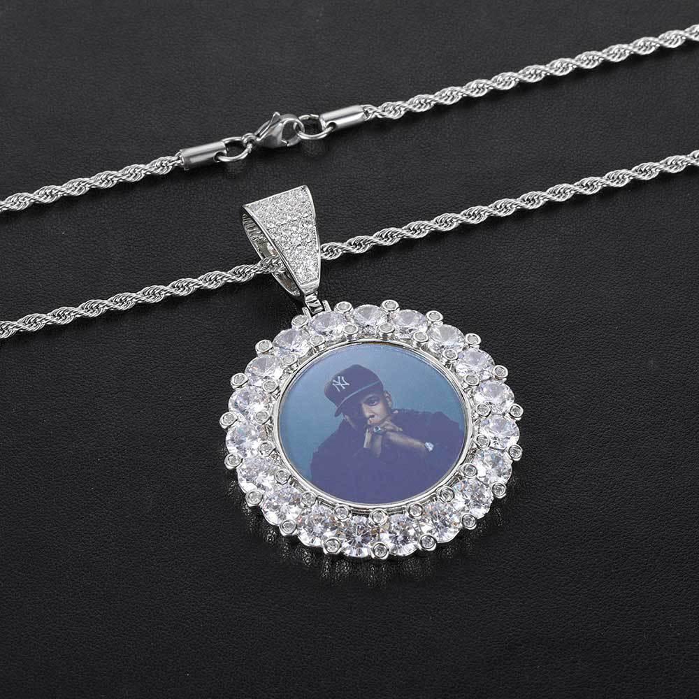 Custom Photo Pendant Iced Out Moissanite Necklace with Micro-Pave Zircon Frame for Men | Caratix Jewelry - CaratixJewelry