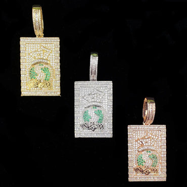 Iced Out Money Bag Dog Tag Pendant | Men's "Soldier of Fortune" Necklace - CaratixJewelry