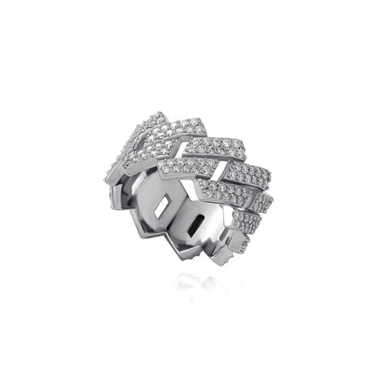 S925 Sterling Silver Moissanite Ring | Men's Iced Out Band Size 7-11 | Caratix