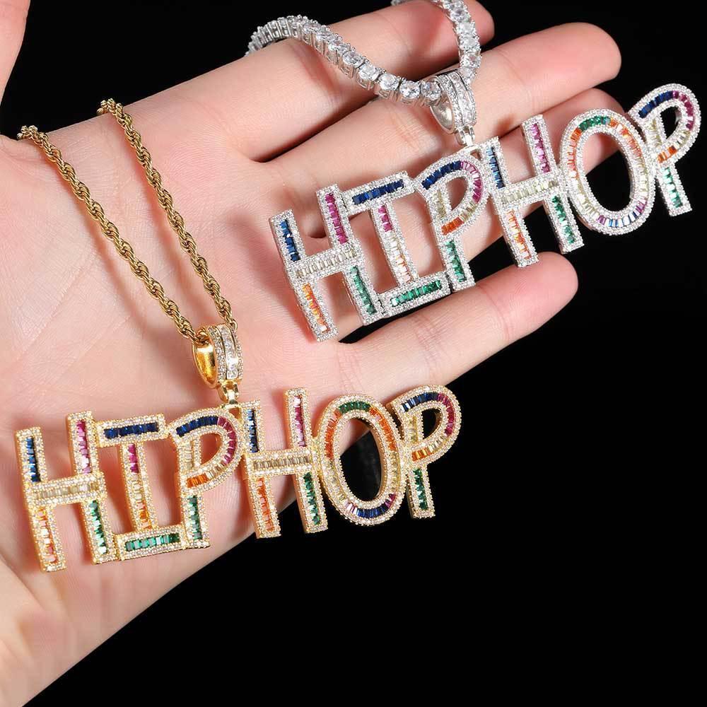 Colorful Square Zircon Letter Pendant Necklace for Men | Customizable Hip Hop Jewelry | Caratix Jewelry - CaratixJewelry