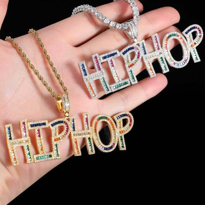 Colorful Square Zircon Letter Pendant Necklace for Men | Customizable Hip Hop Jewelry | Caratix Jewelry - CaratixJewelry