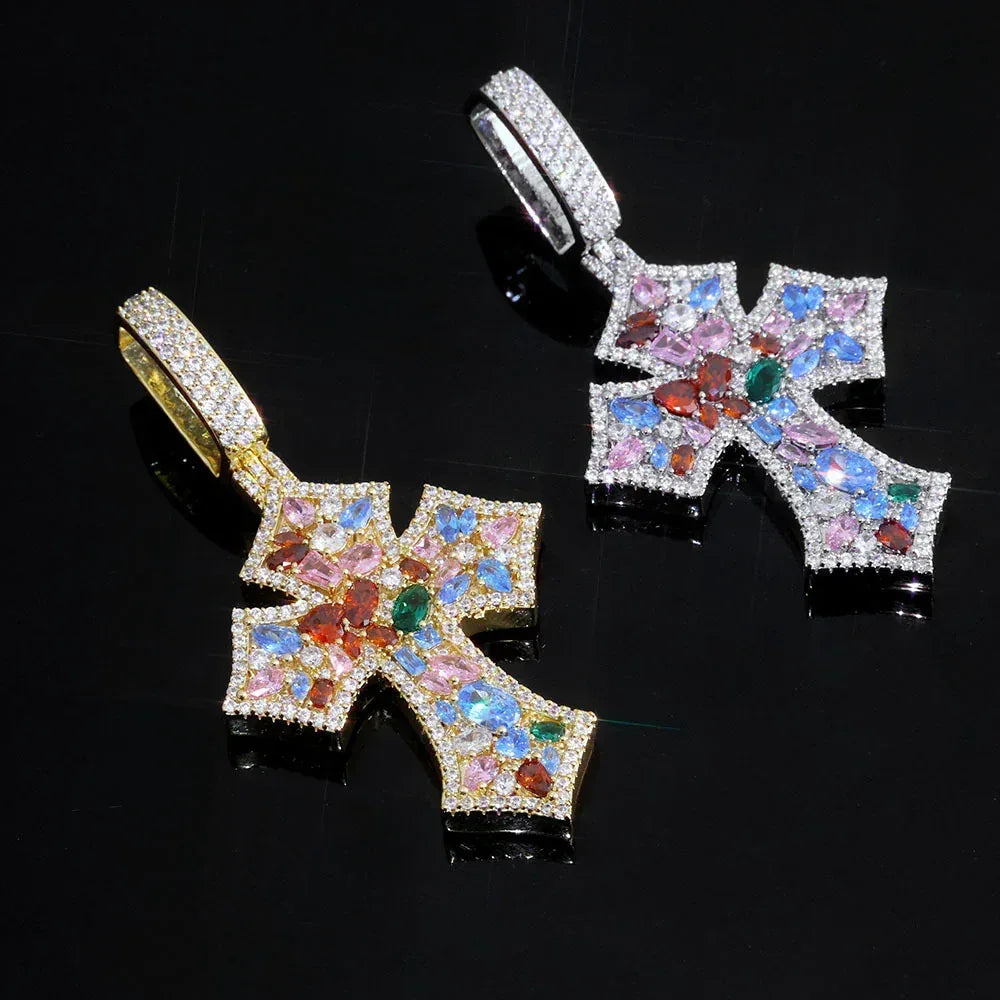 Colorful Zircon Cross Pendant Necklace Hip Hop Jewelry | Caratix Jewelry - CaratixJewelry