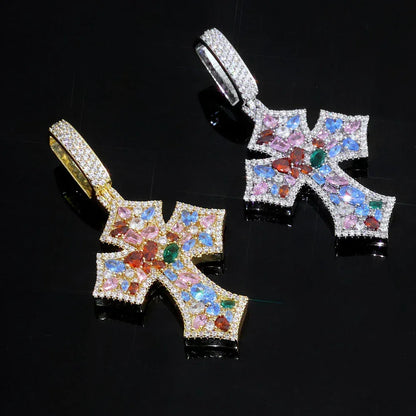 Colorful Zircon Cross Pendant Necklace Hip Hop Jewelry | Caratix Jewelry - CaratixJewelry