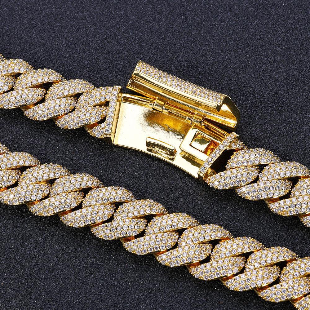 18mm Three-Row Cuban Chain Necklace with Zircon Stones - CaratixJewelry