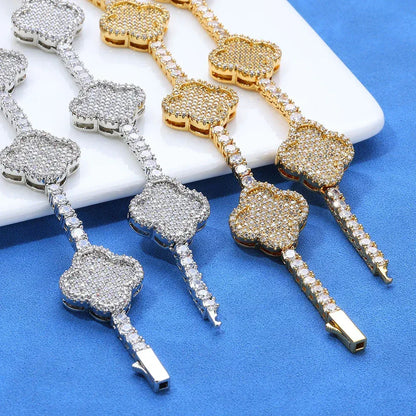 Four-Leaf Clover Moissanite Tennis Chain – S925 Sterling Silver Iced-Out Hip Hop Men’s Luxury Streetwear Necklace - CaratixJewelry