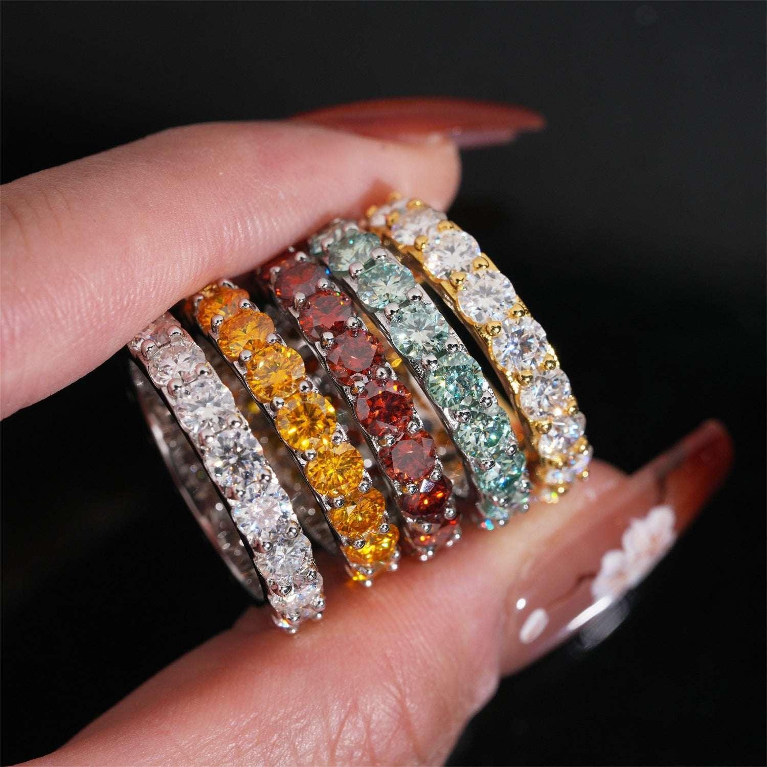 4mm Colored Moissanite Band Ring | S925 Silver Unisex Iced Out Hip Hop Jewelry - CaratixJewelry