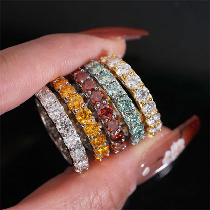 4mm Colored Moissanite Band Ring | S925 Silver Unisex Iced Out Hip Hop Jewelry - CaratixJewelry