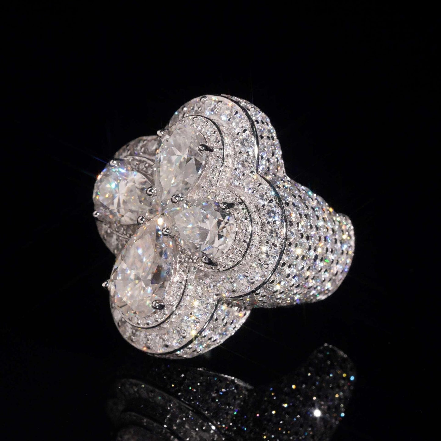 Flower Moissanite Men’s Ring | S925 Silver Luxury Iced Out Hip Hop Jewelry - CaratixJewelry