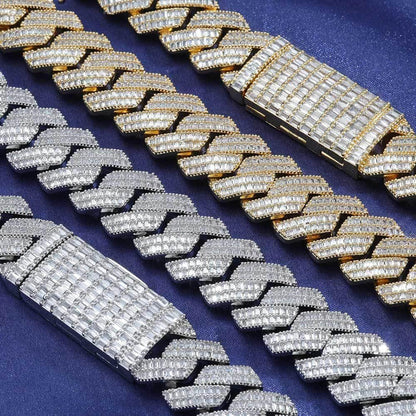 20mm Double-Row T-Bar Moissanite Cuban Link Chain for Men – S925 Sterling Silver Luxury Hip Hop Necklace - CaratixJewelry