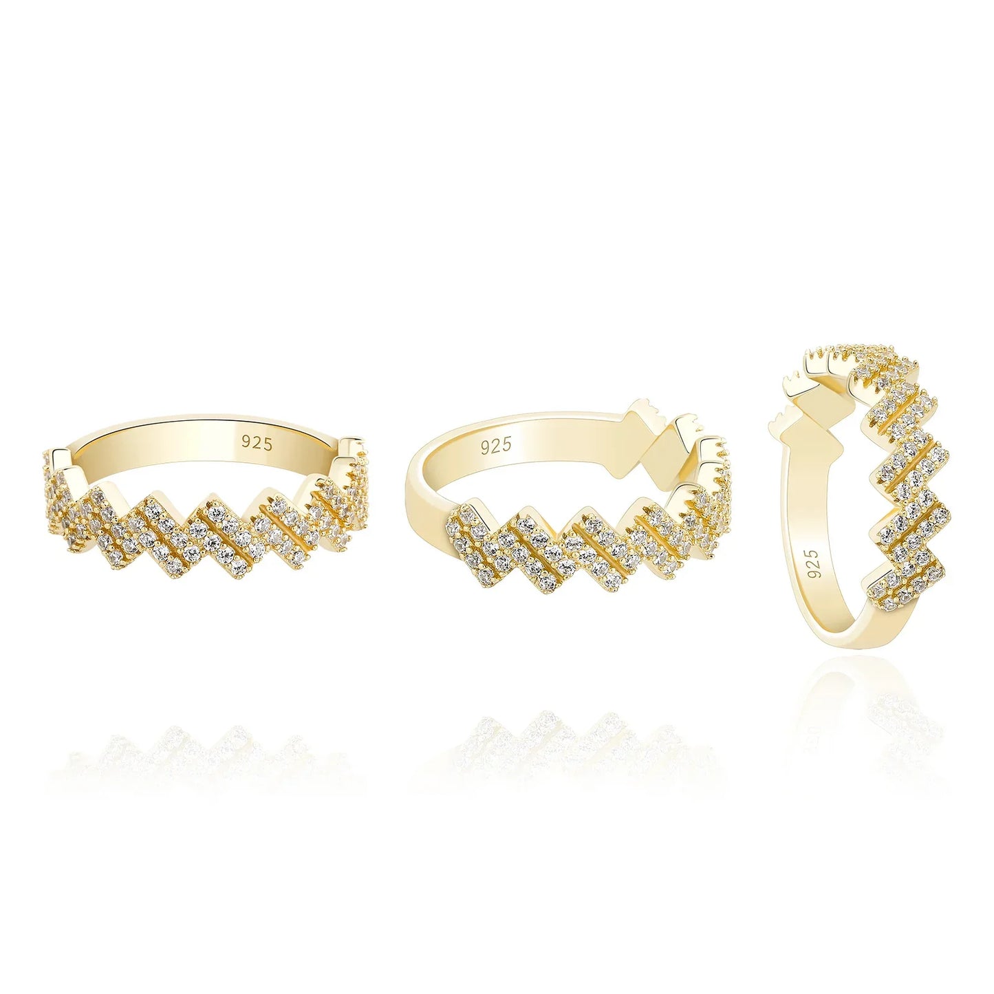 S925 Sterling Silver Wavy Band | Iced Out Ripple Ring | Caratix