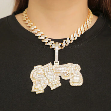 Men's Gun & Cash Necklace | Premium Copper CZ Hustle Jewelry - CaratixJewelry