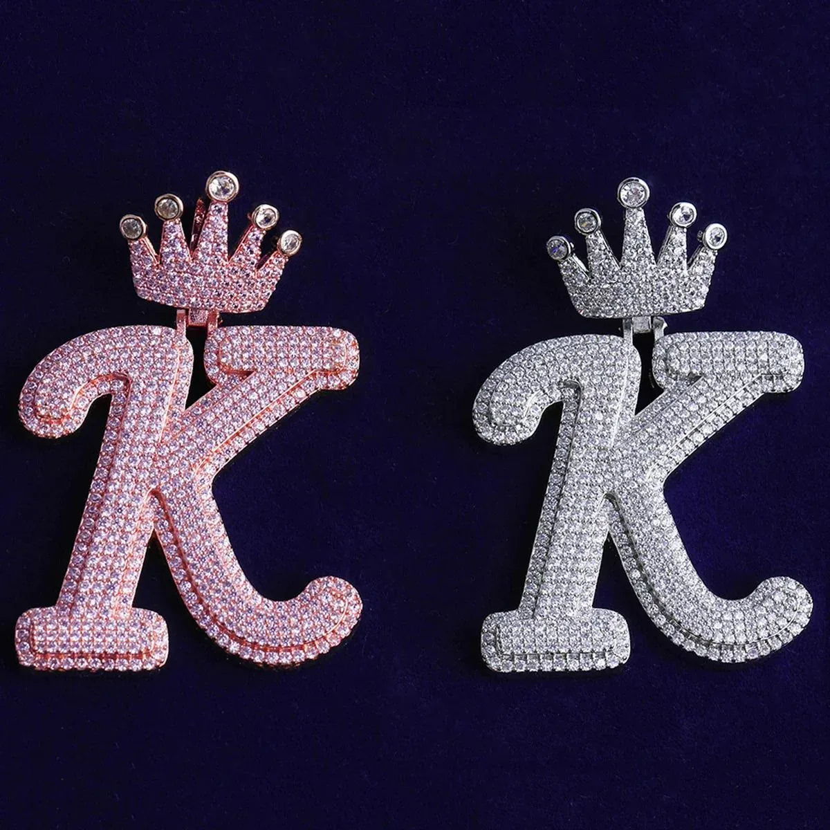 Iced Out Crown Letter K Pendant | Real Copper CZ Initial Necklace - CaratixJewelry