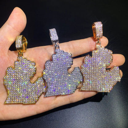 Iced Out North America Map Pendant Necklace – Hip Hop CZ Copper Jewelry - CaratixJewelry