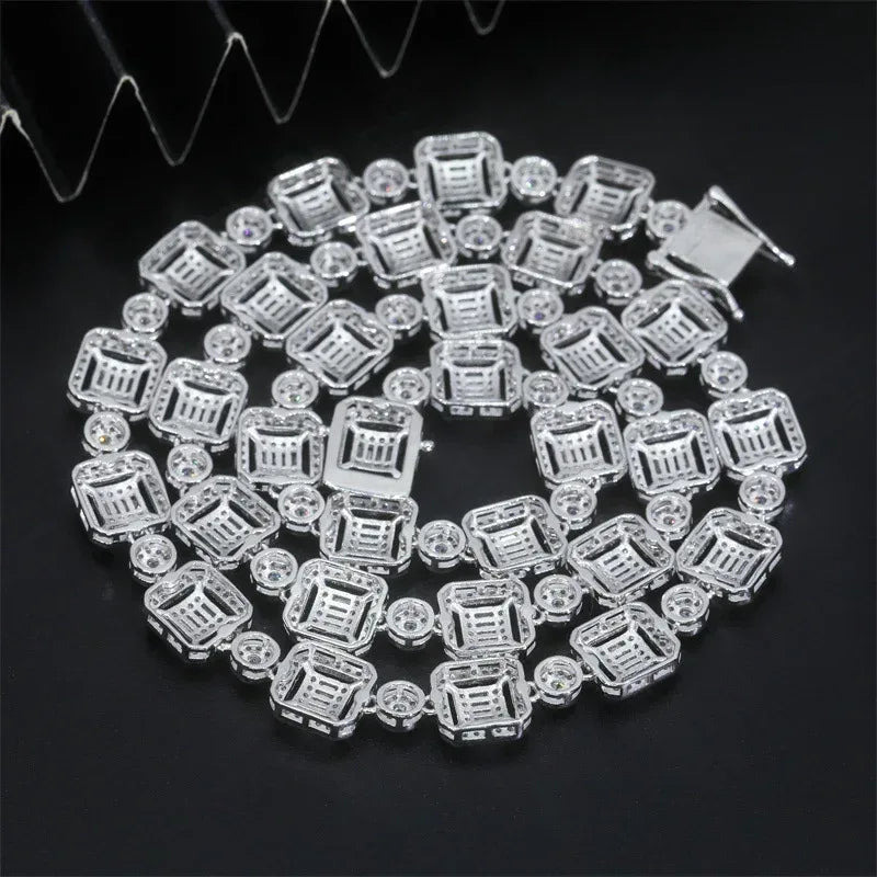 9.5mm Moissanite Step-Cut Cuban Link Necklace | S925 Silver Men’s Hip Hop Chain - CaratixJewelry
