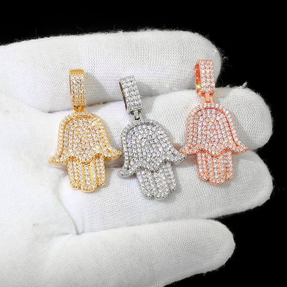 Iced Out Hand of Fatima Pendant Copper Zircon Iced Out Pendants for Men | Caratix Jewelry - CaratixJewelry