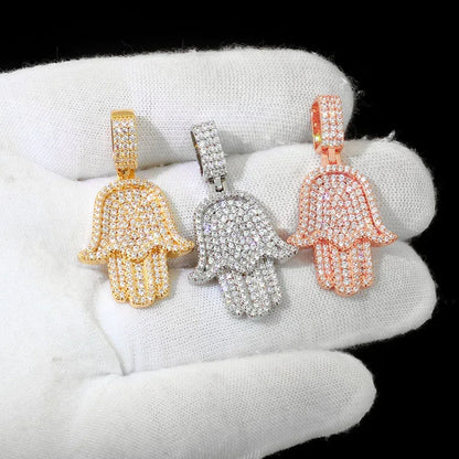 Iced Out Hand of Fatima Pendant Copper Zircon Iced Out Pendants for Men | Caratix Jewelry - CaratixJewelry