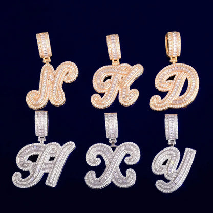 Mini Baguette Letter Pendant | CZ Iced Out Hip Hop Initial Necklace - CaratixJewelry