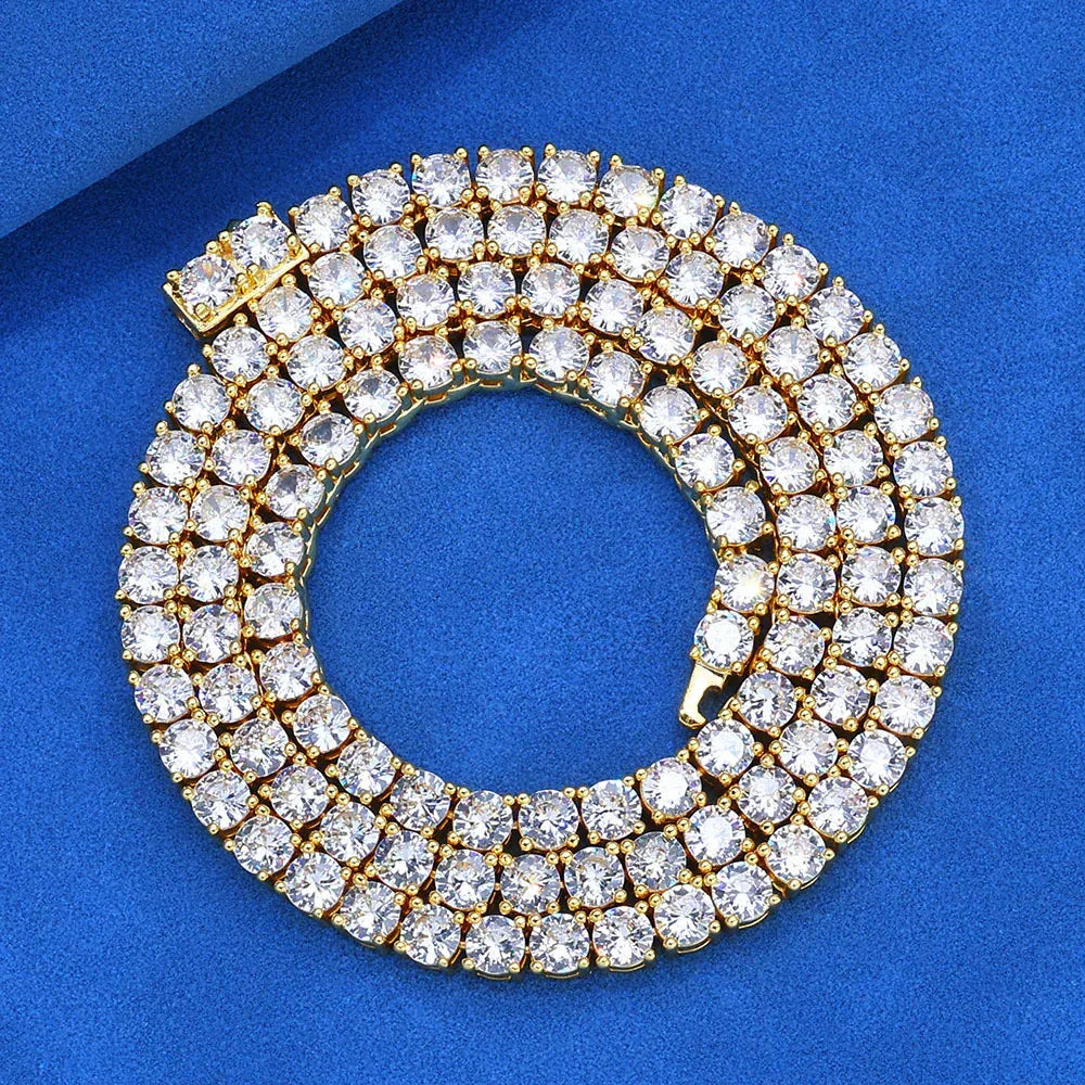 Zircon Spring Clasp Tennis Chain Necklace Hip Hop Jewelry Gold Chain Rapper Style for Men | Caratix Jewelry - CaratixJewelry