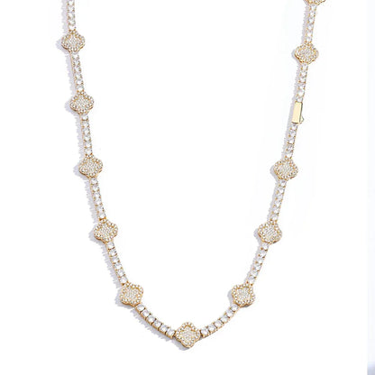 Men's Spring-Clasp Clover Tennis Chain | 5A Zircon Iced Out Necklace | Premium Gold Chain Rapper Style | Caratix - CaratixJewelry