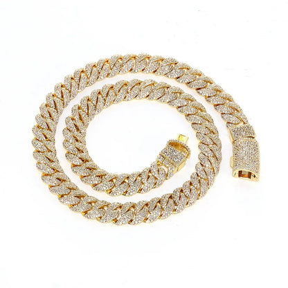 14mm Iced Out Cuban Chain Necklace Zircon Rapper - CaratixJewelry