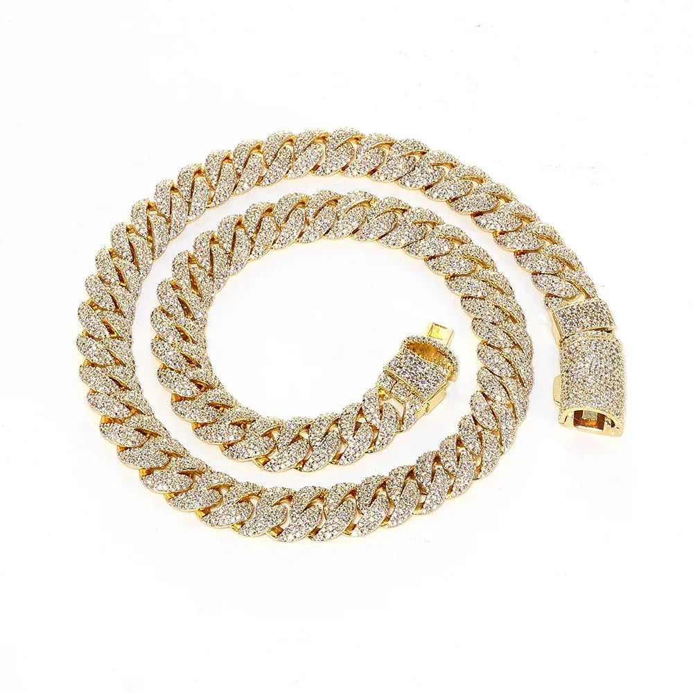 14mm Cuban Chain Necklace Zircon Flip Lock - CaratixJewelry