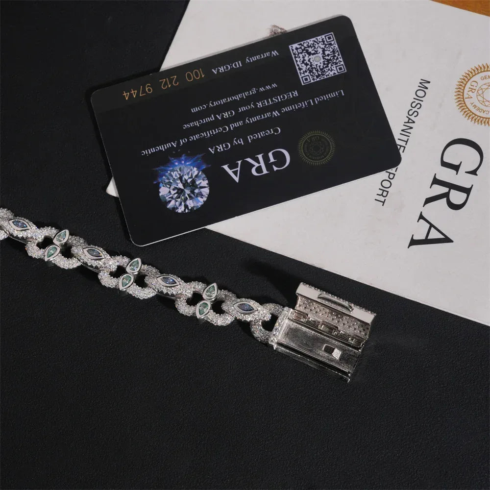 13mm Moissanite Cuban Link Bracelet with Figure-8 Clasp – S925 Sterling Silver Iced-Out Hip Hop Streetwear Jewelry - CaratixJewelry