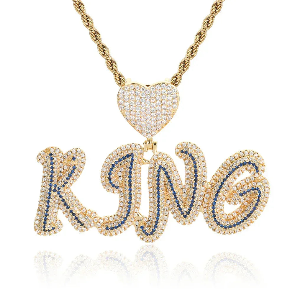 Creative Heart Lock and Calligraphy Letter Pendant Necklace with Micro-Pave Zircon for Men | Caratix Jewelry - CaratixJewelry