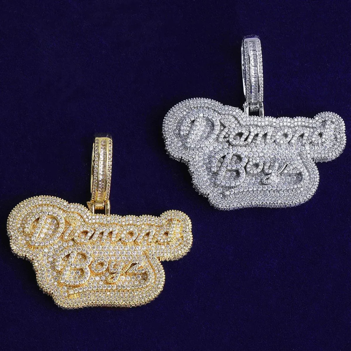 Iced Out " Boyz" Letter Pendant | Men's Real Copper CZ Necklace - CaratixJewelry