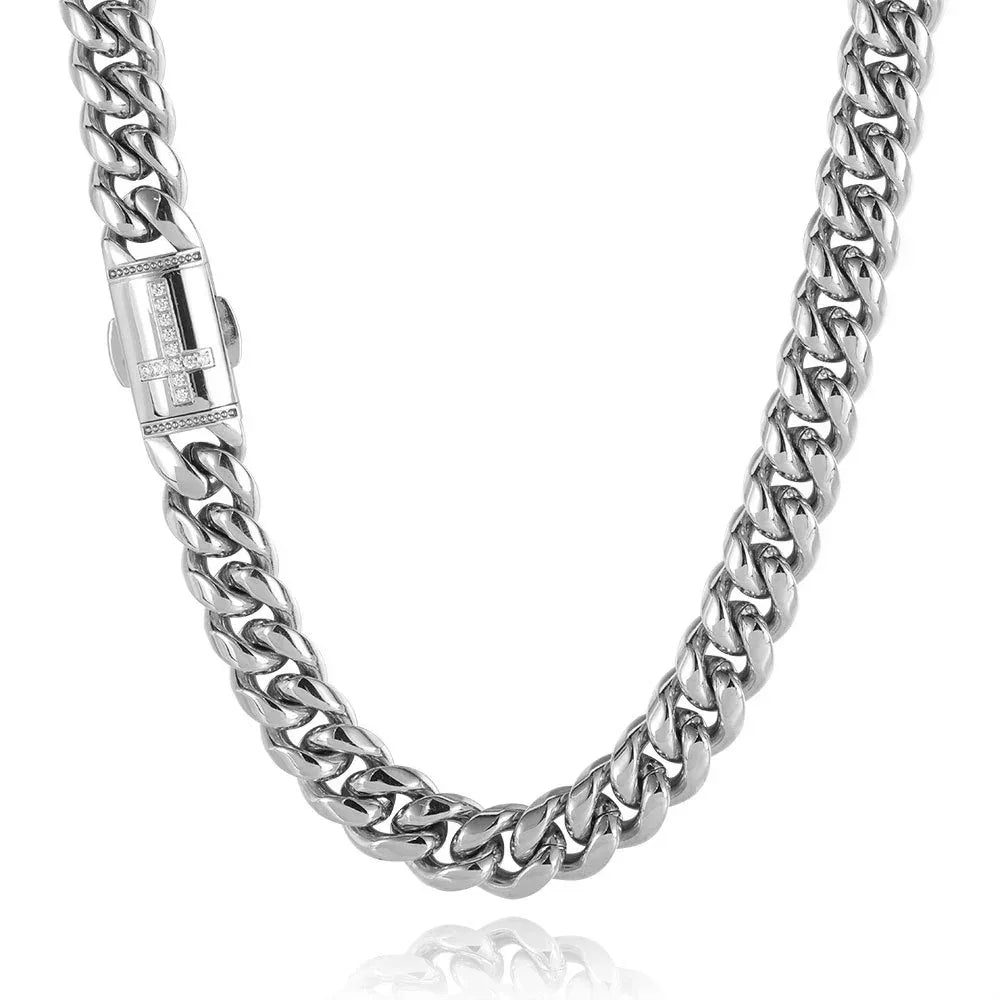 Iced Out Cuban Chain Necklace Stainless Steel Titanium Hip Hop Jewelry for Men | Caratix Jewelry - CaratixJewelry
