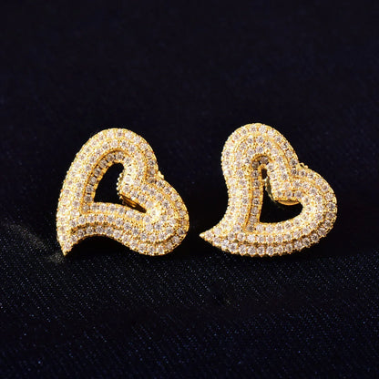 Iced Out Hollow Heart Zircon Stud Earrings | Retro Luxury Hip Hop Jewelry | Caratix Jewelry - CaratixJewelry