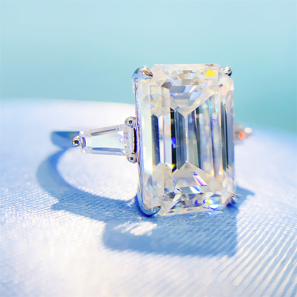 Massive 8 Carat Emerald Cut Moissanite Ring S925 Silver | 10x14mm D VVS1 | Caratix