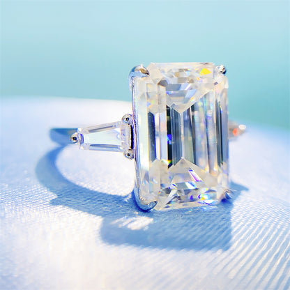 Massive 8 Carat Emerald Cut Moissanite Ring S925 Silver | 10x14mm D VVS1 | Caratix