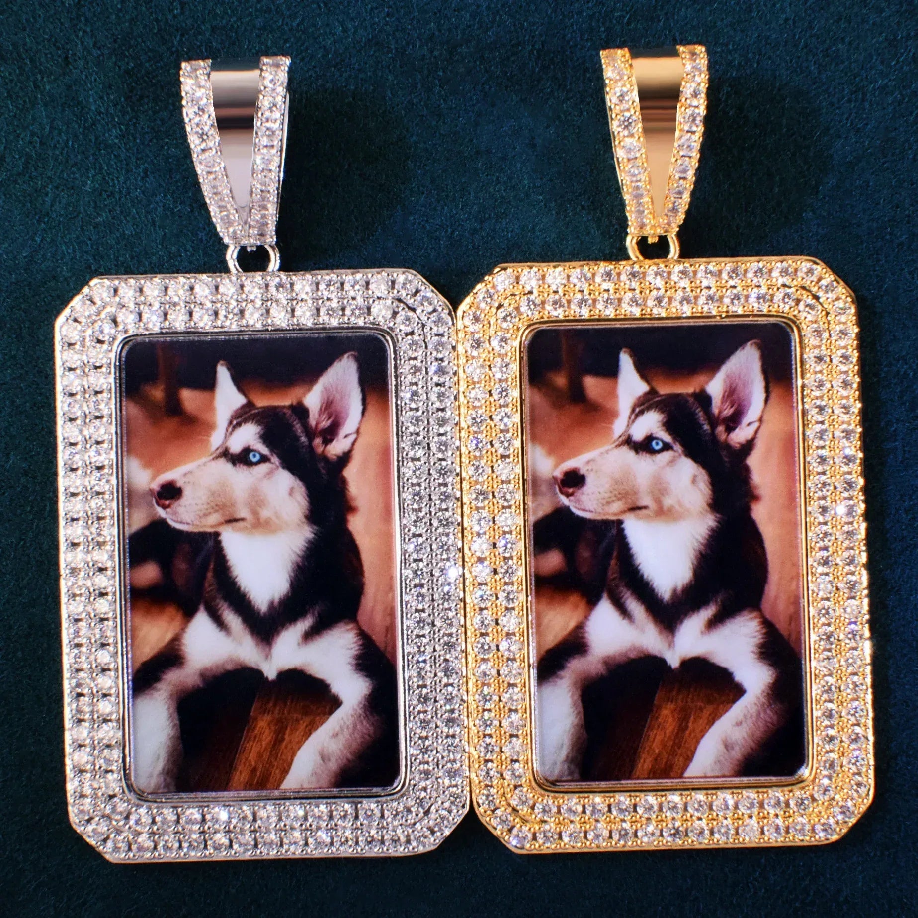 Dog Tag Photo Frame Pendant | CZ Iced Out DIY Custom Picture Hip Hop Necklace - CaratixJewelry