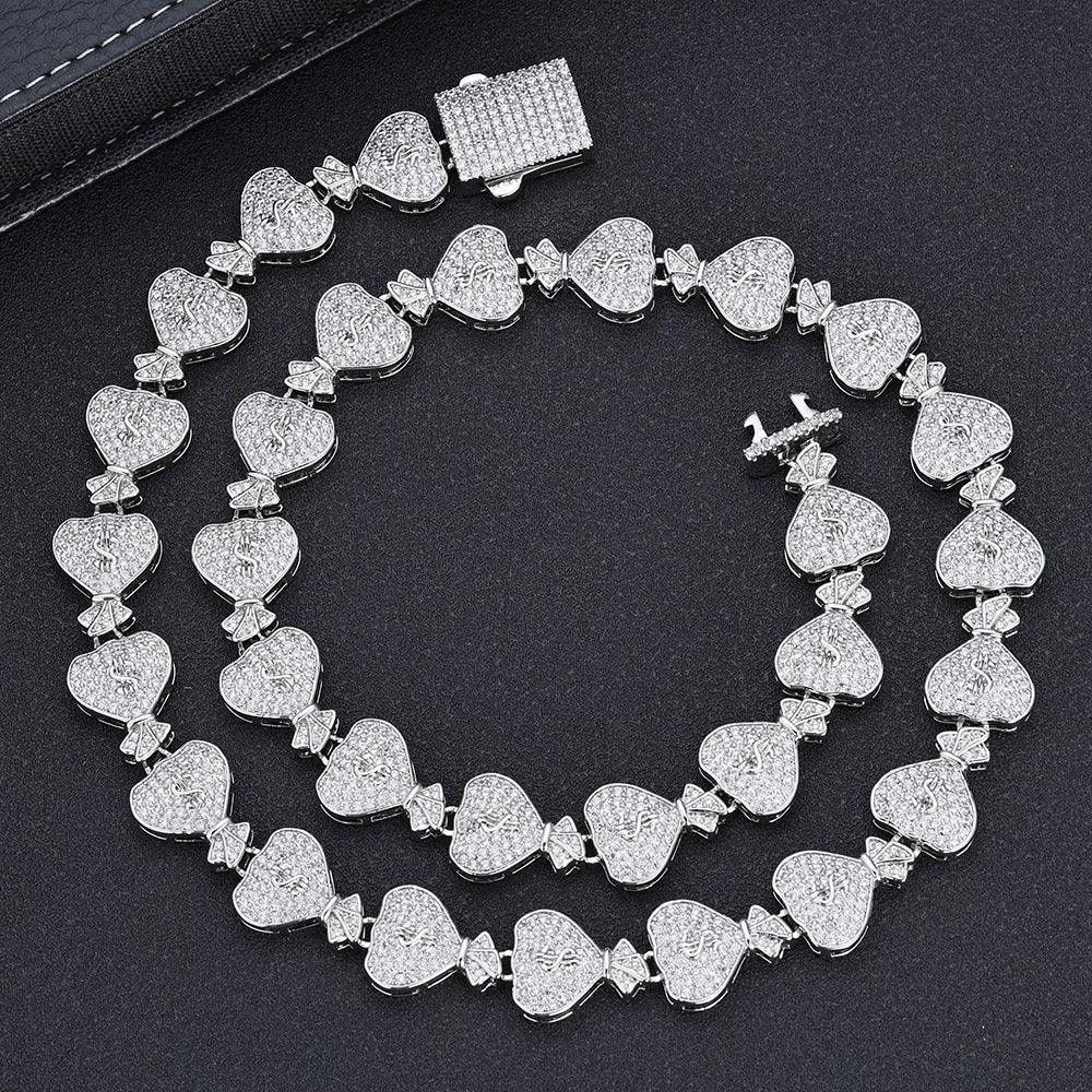 15mm Money Bag Zircon Cuban Chain Hip Hop Necklace - CaratixJewelry
