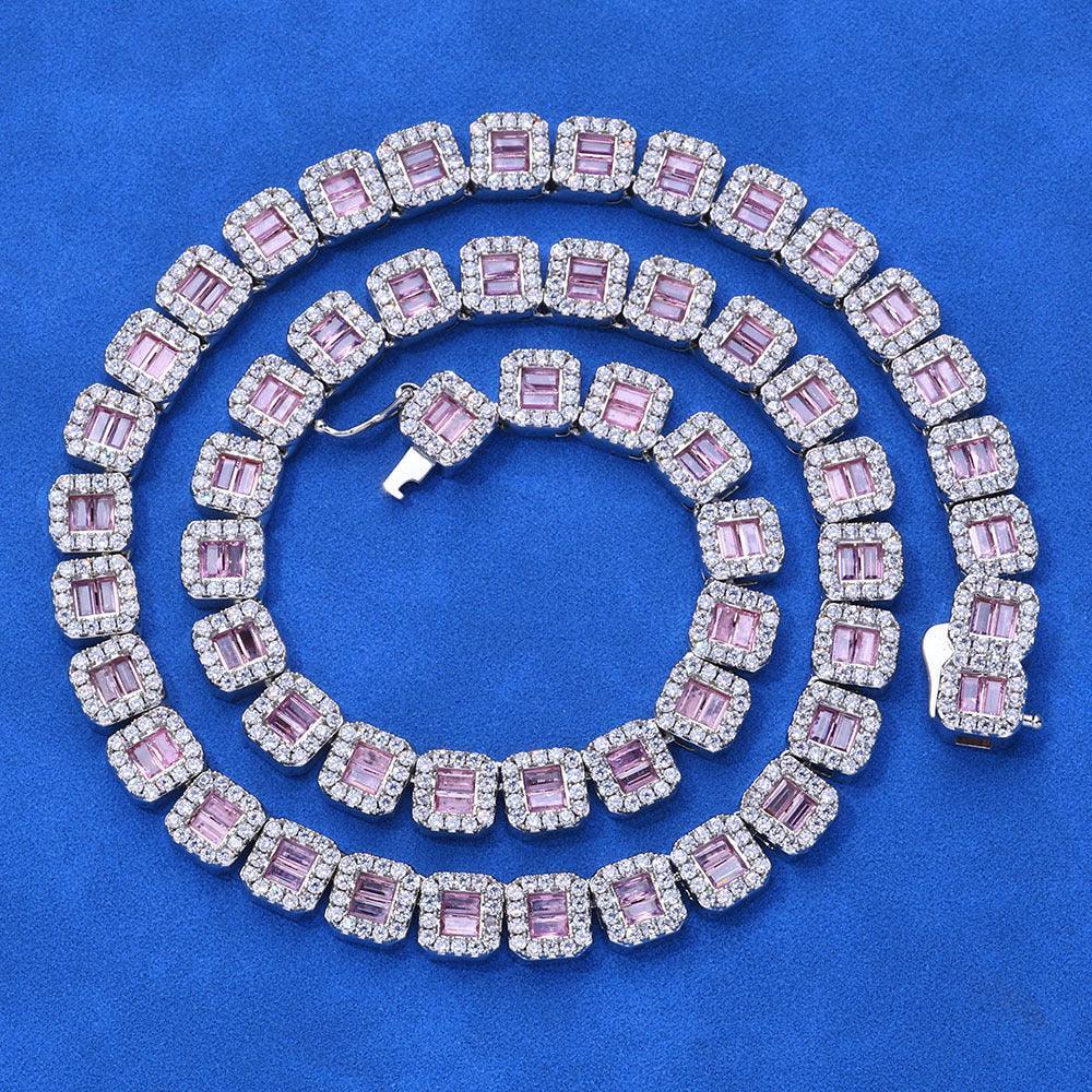 Custom 8mm Pink Baguette Mixed-Cut Tennis Chain Hip Hop Bling | Caratix - CaratixJewelry