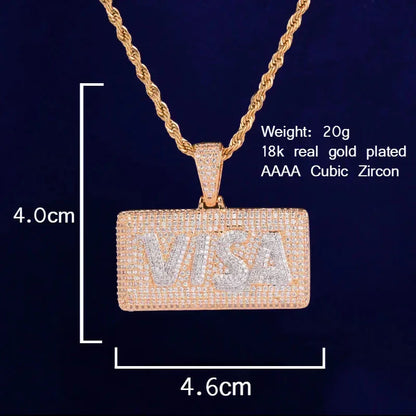 Men's VISA Shape Necklace | Premium Copper CZ Money Jewelry Caratix - CaratixJewelry