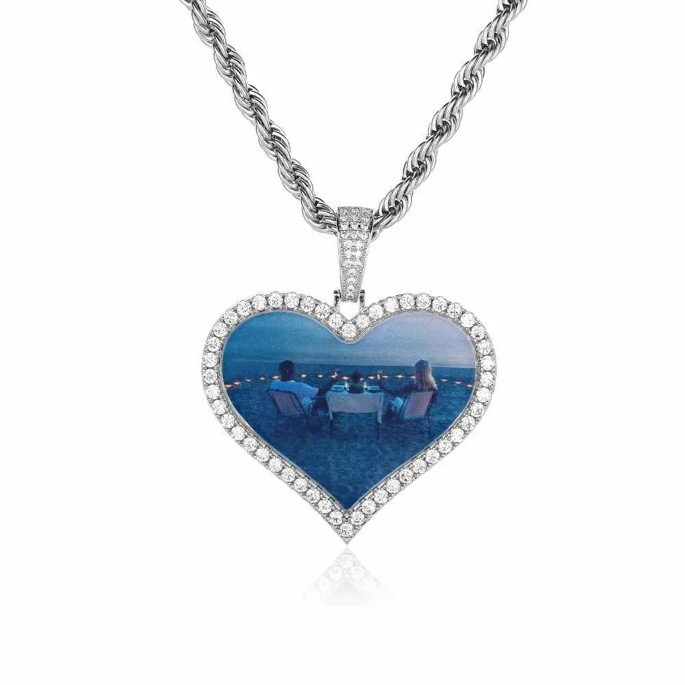Custom Heart Photo Pendant Necklace Zircon Hip Hop Jewelry | Caratix Jewelry - CaratixJewelry