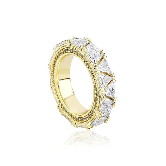 Men's Iced Out Triangle Motif Ring | Trillion Cut Zirconia Band | Caratix