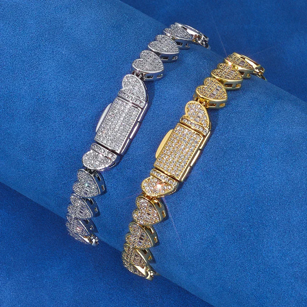 Custom 8mm Heart-Link Bracelet | Secure Fold-over Clasp | Gold Chain Style for Rapper | Caratix - CaratixJewelry