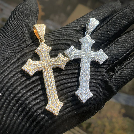 Iced Out Cross Pendant with Gold Plating & Zircon Stones - CaratixJewelry