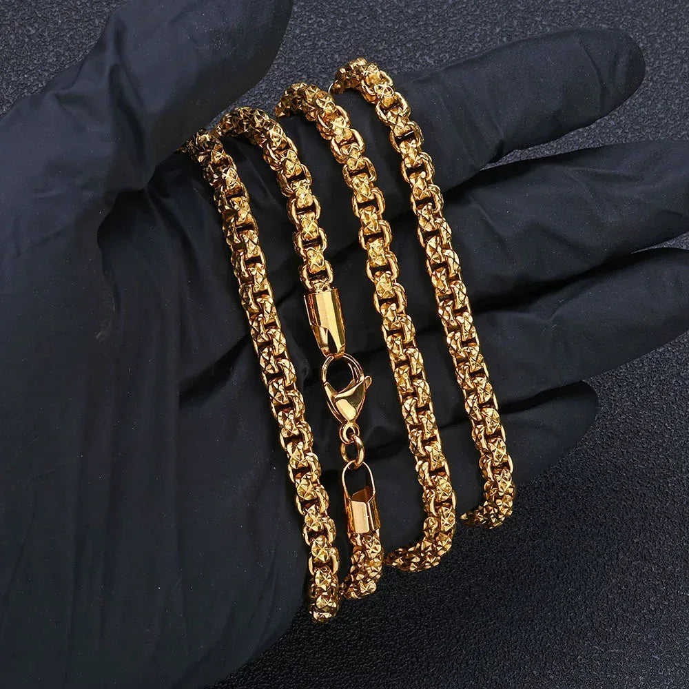 Custom Stainless Steel Square Pearl Gold Chain for Rapper | Caratix - CaratixJewelry