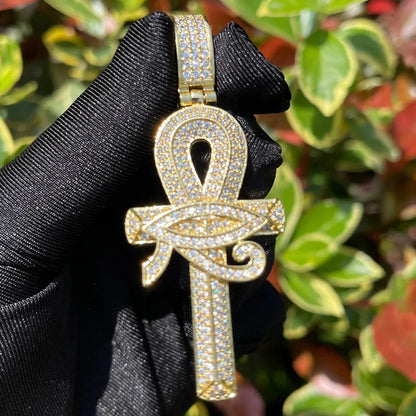 Luxury 18K Gold Plated Eye of Horus Ankh Cross Pendant | Hip Hop Iced Out Necklace for Men | Egyptian Mythology Ice Pendant | Pave CZ Jewelry | Caratix - CaratixJewelry